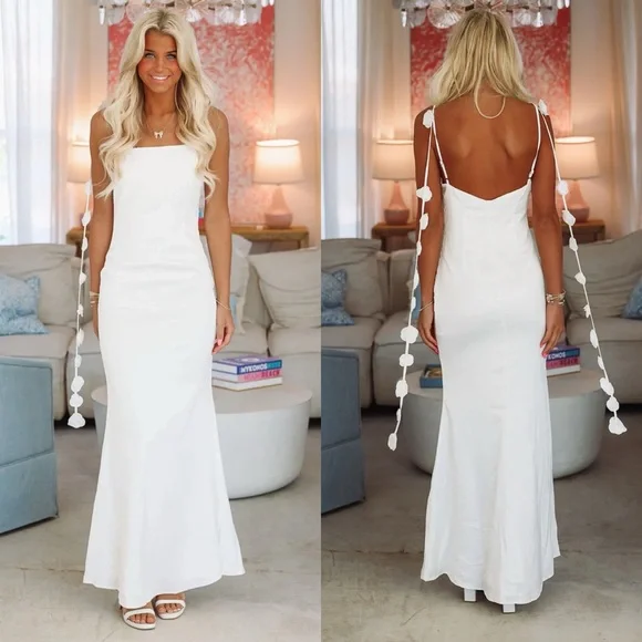 *24 HOUR SALE* To Have And To Hold 3D Flower Strap White Satin Maxi Dress - Picture 2 of 4